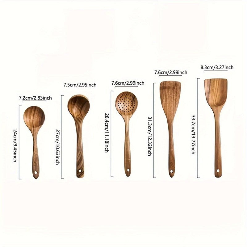 Set - 5-Piece Wooden Kitchen Utensil Set