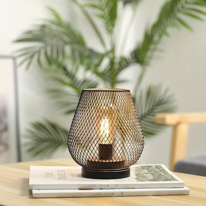 Set of 2 Lantern Table Lamps - Mesh Diamond Pattern LED