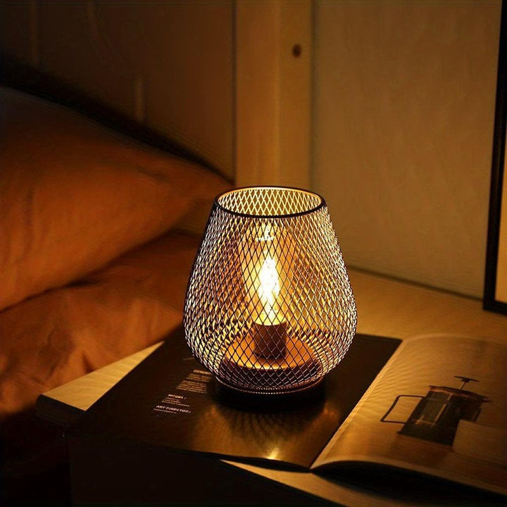 Set of 2 Lantern Table Lamps - Mesh Diamond Pattern LED