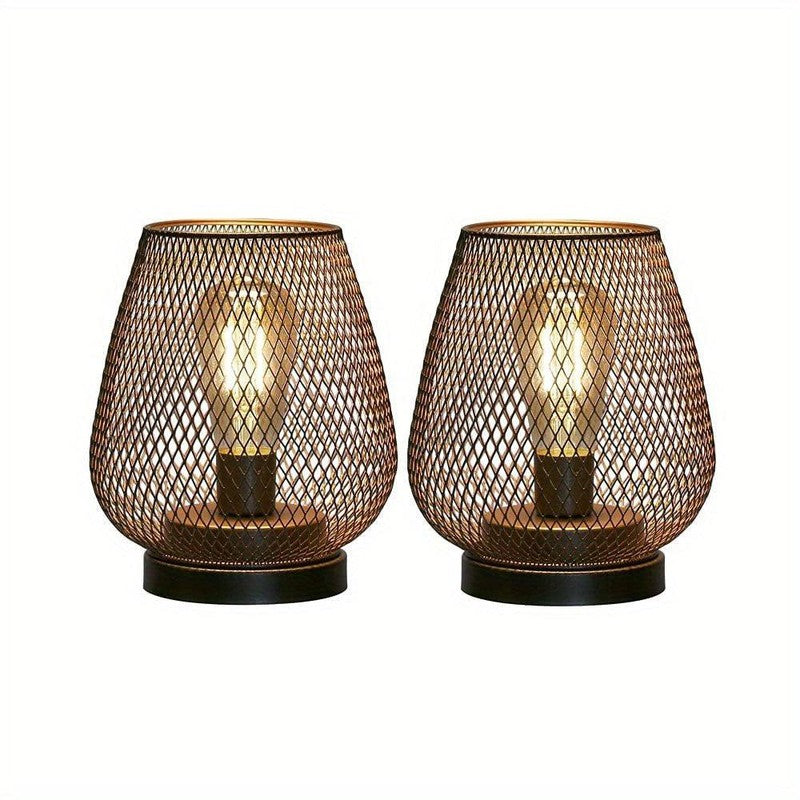 Set of 2 Lantern Table Lamps - Mesh Diamond Pattern LED