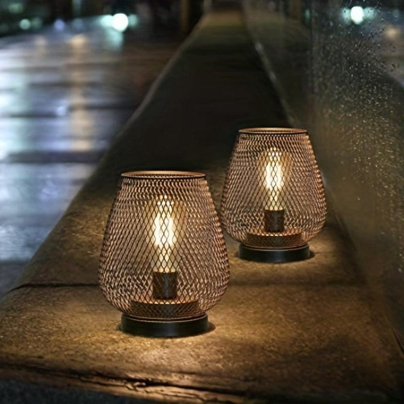 Set of 2 Lantern Table Lamps - Mesh Diamond Pattern LED