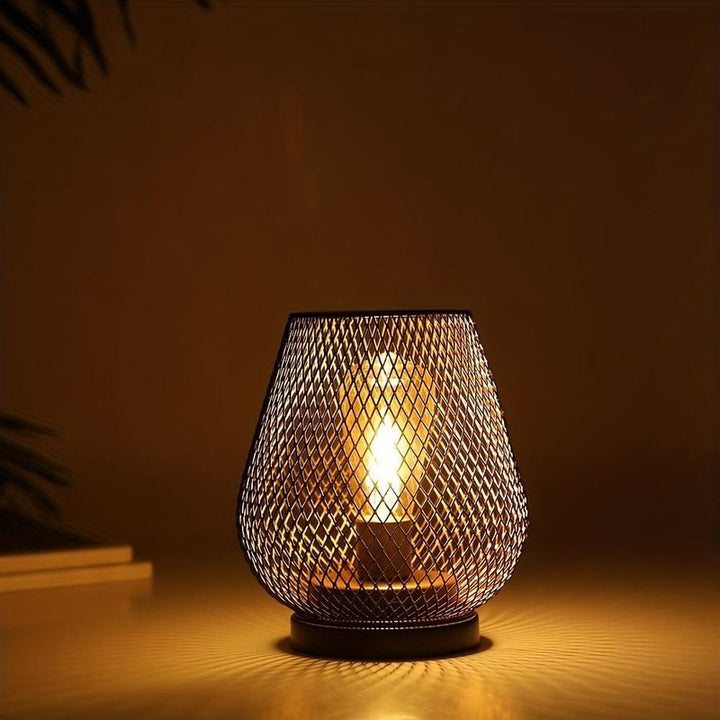 Set of 2 Lantern Table Lamps - Mesh Diamond Pattern LED