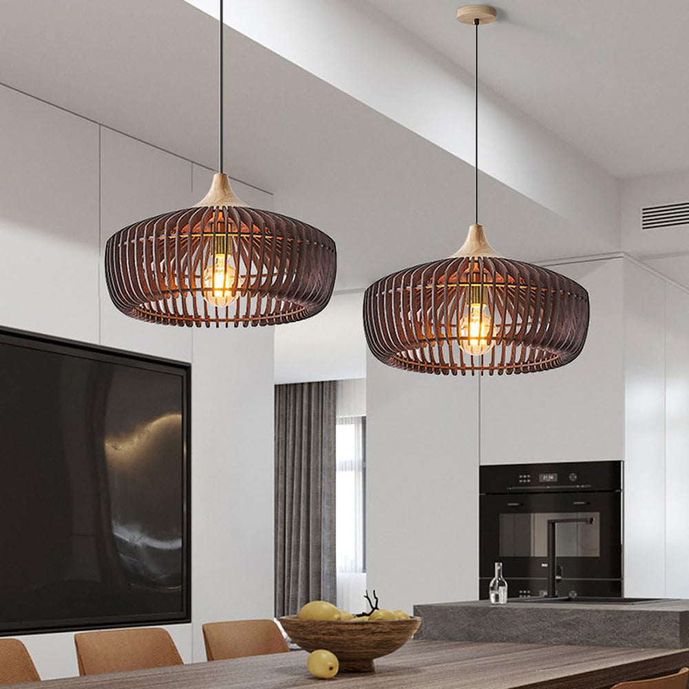 Slatted Wood Pendant Light in Walnut