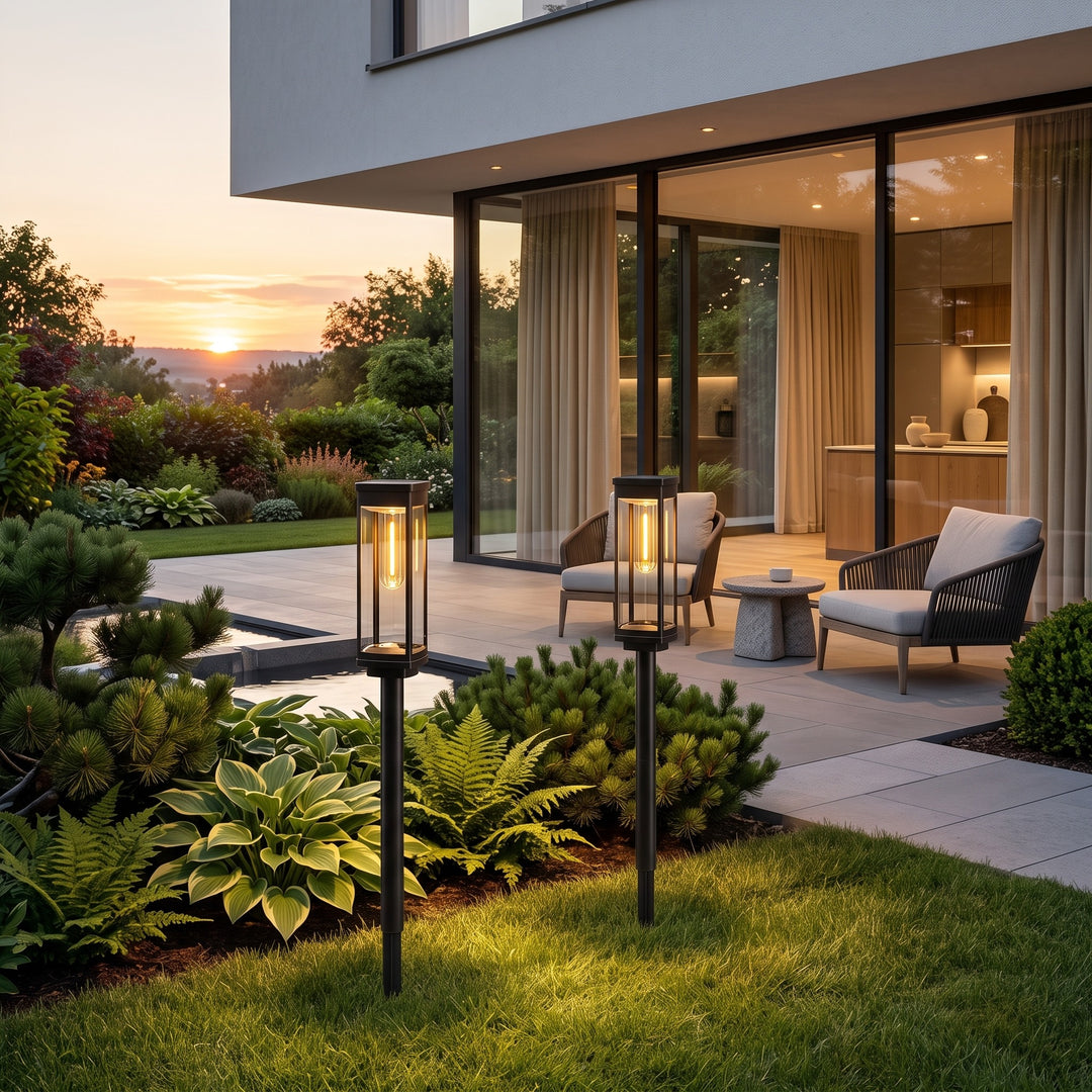 Solar Filament Path Light styled in a home interior