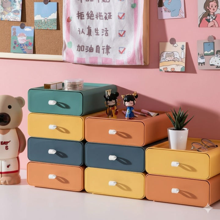 Stackable Storage Box with Drawer - Multi-Color