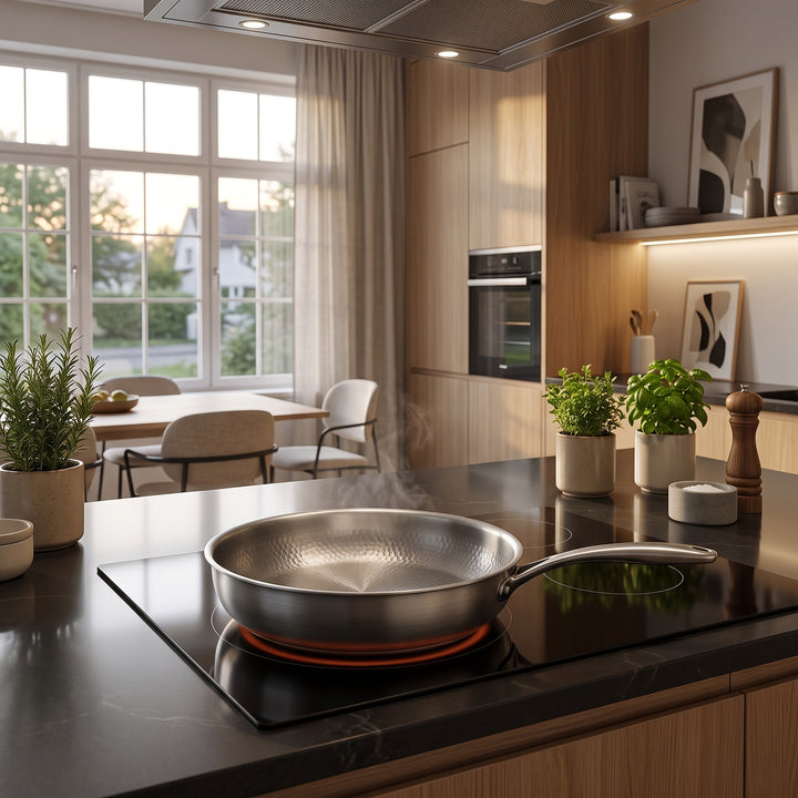 Stainless Steel Frying Pan Hammered Interior Deep Skillet