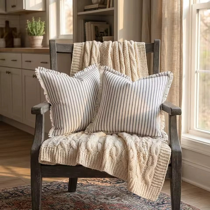 Striped Jacquard Cushion Cover | Nordic Woven Cotton Cushion Cover