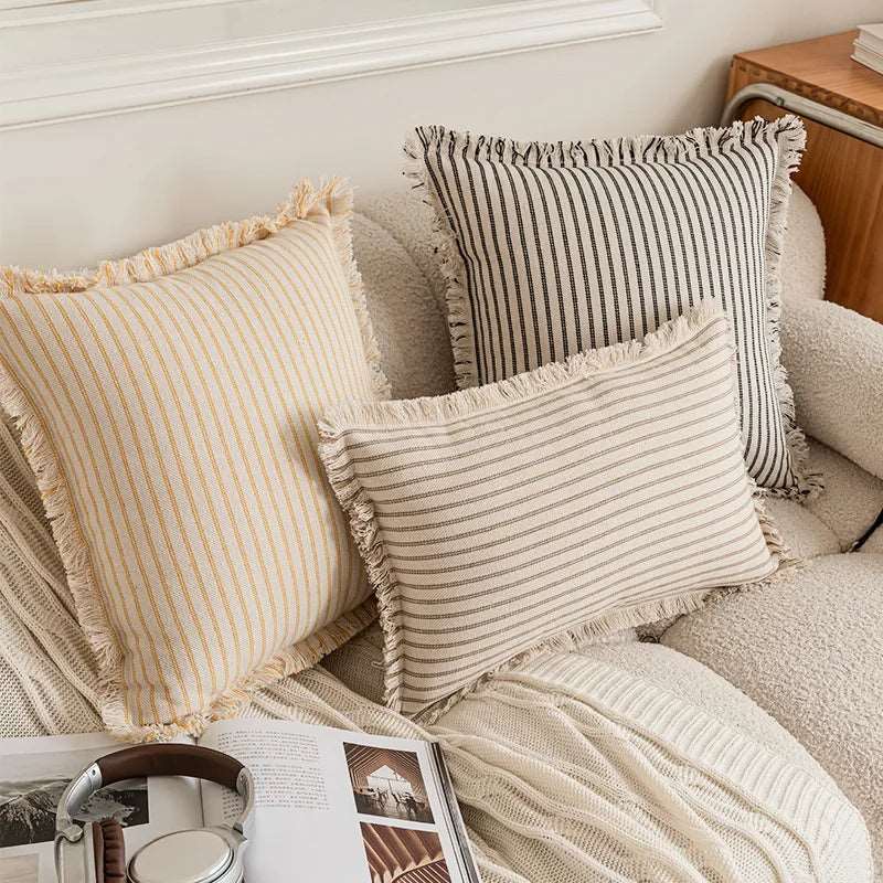 Striped Jacquard Cushion Cover | Nordic Woven Cotton Cushion Cover