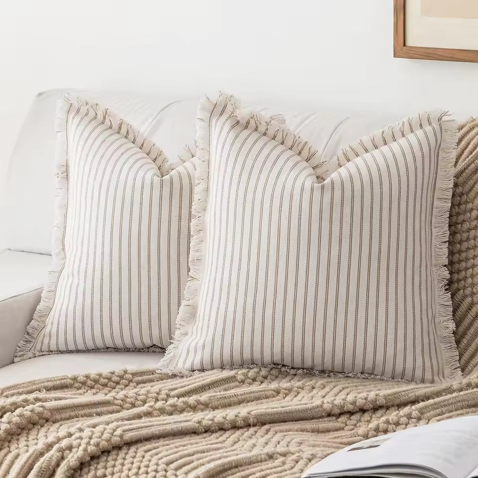 Striped Jacquard Cushion Cover | Nordic Woven Cotton Cushion Cover
