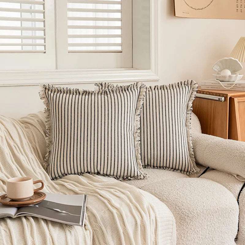 Striped Jacquard Cushion Cover | Nordic Woven Cotton Cushion Cover