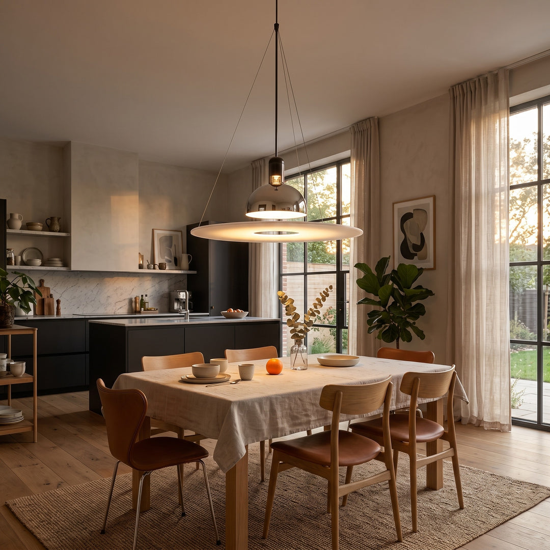 Suspension Pendant Lamp Domed Metal Shade Flat Disc Diffuser