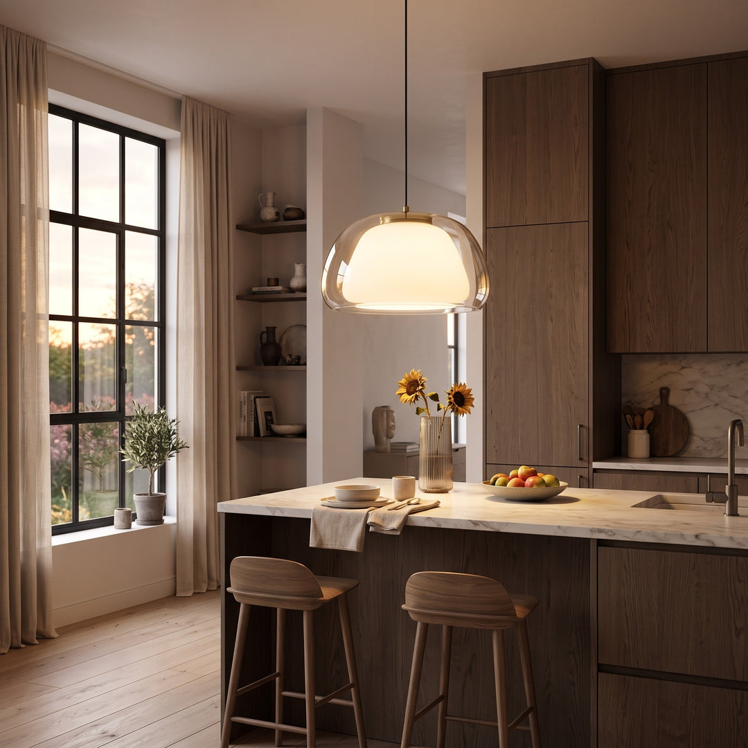 Suspension Pendant Lamp - Domed Shade with Inner Diffuser