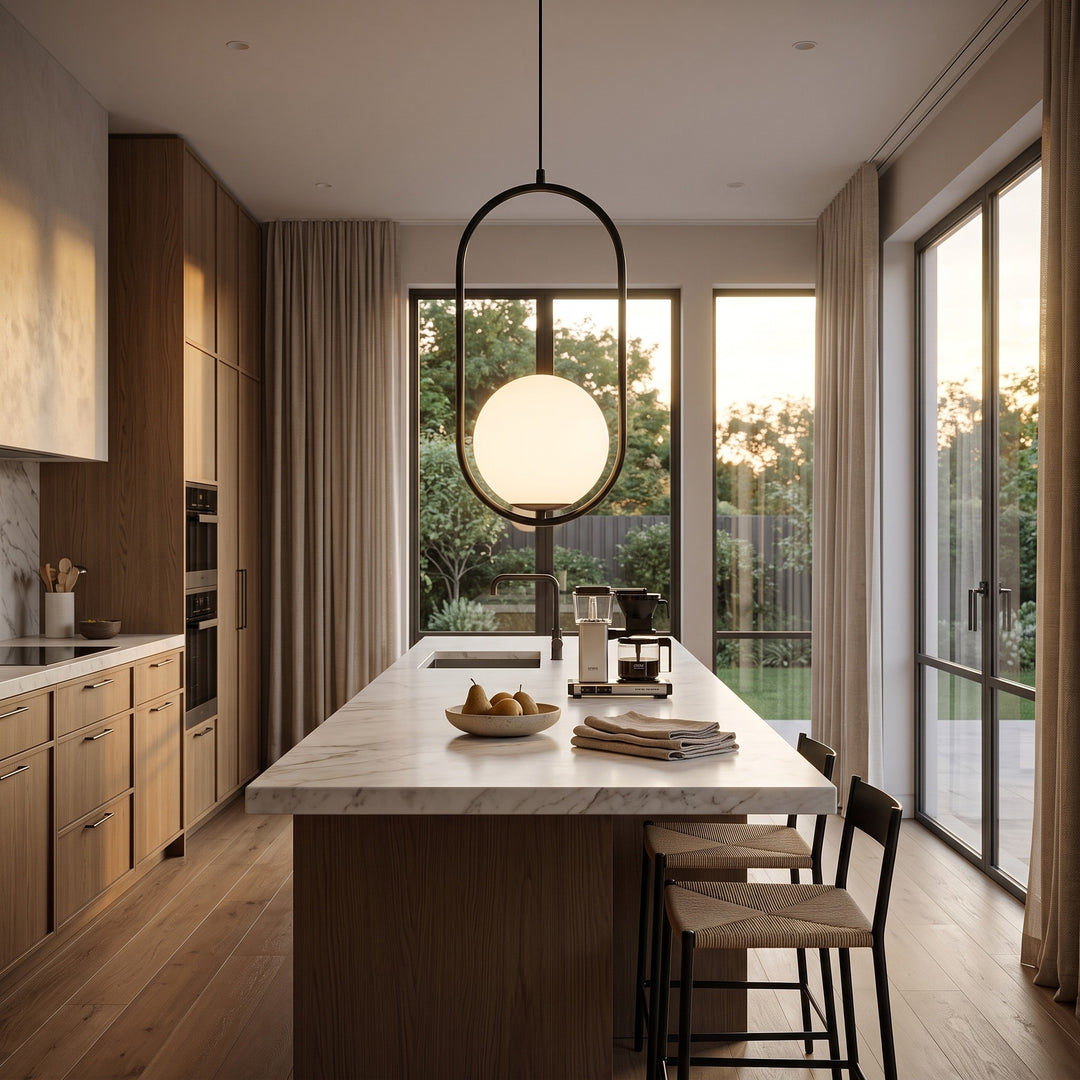 Suspension Pendant Lamp - Globe in Oval Ring Frame