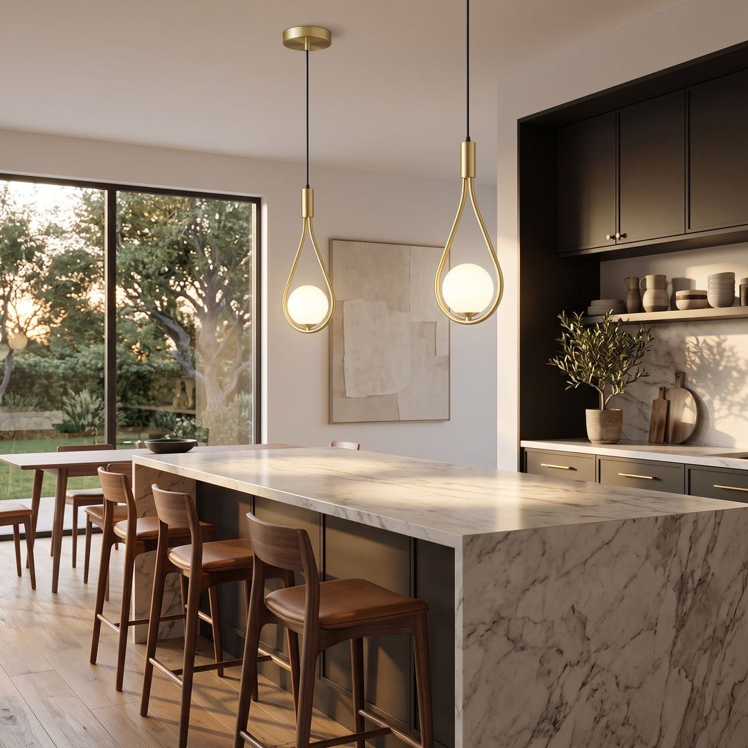 Suspension Pendant Lamp - Globe in Teardrop Loop