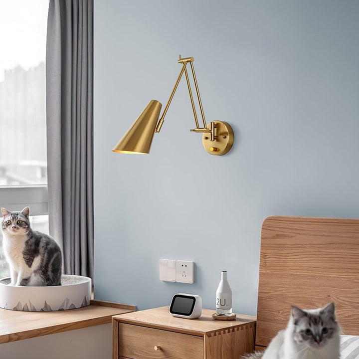 Swing Arm Wall Light - Articulating Dual Arm with Conical Shade