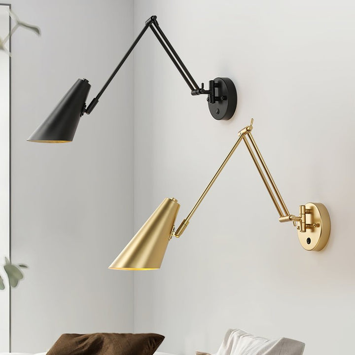 Swing Arm Wall Light - Articulating Dual Arm with Conical Shade