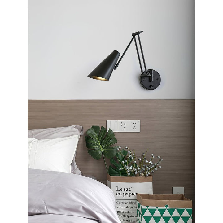 Swing Arm Wall Light - Articulating Dual Arm with Conical Shade