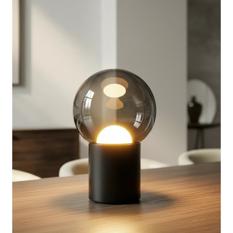 Table Lamp - Black Chrome with Smoked Glass Shade