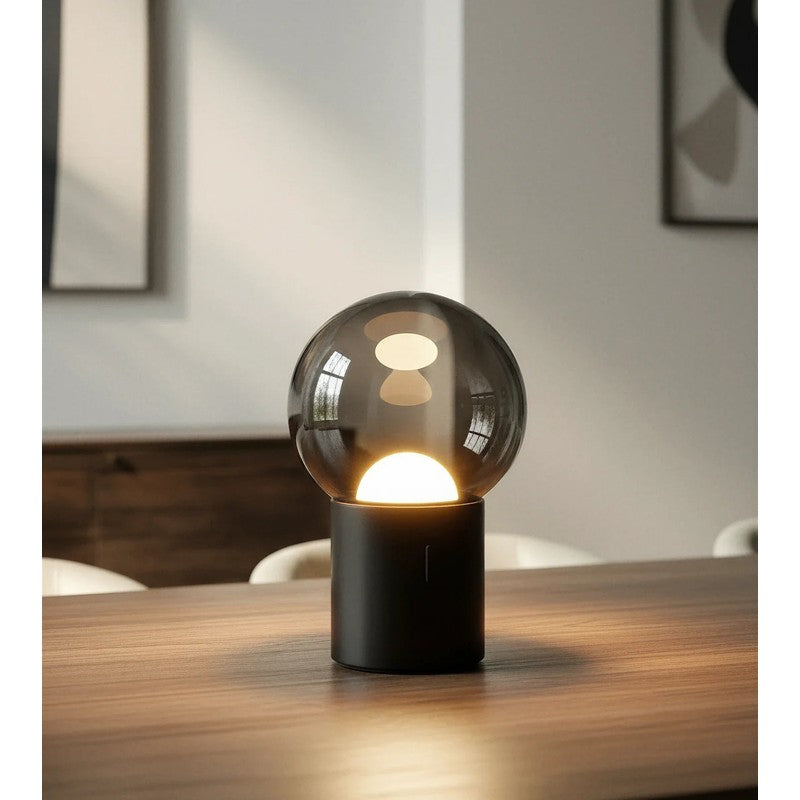 Table Lamp - Black Chrome with Smoked Glass Shade