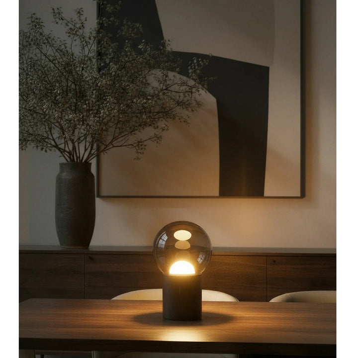Table Lamp - Black Chrome with Smoked Glass Shade