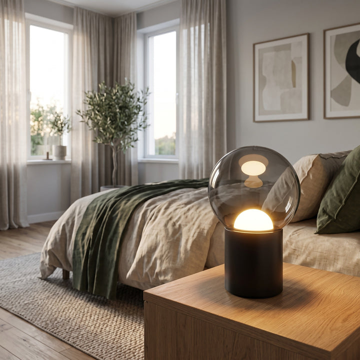 Table Lamp - Black Chrome with Smoked Glass Shade