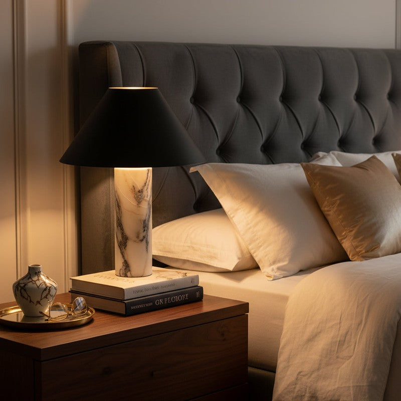 Table Lamp - Modern with Marble Base and Conical Shade