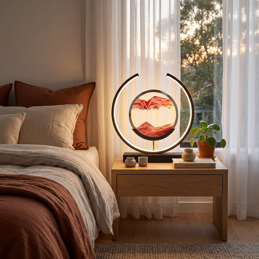 Table Lamp - Moving Sand Art with Curved Ring Frame