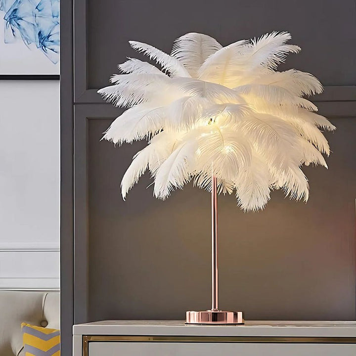 Table Lamp - Palm Tree met Feather Shade