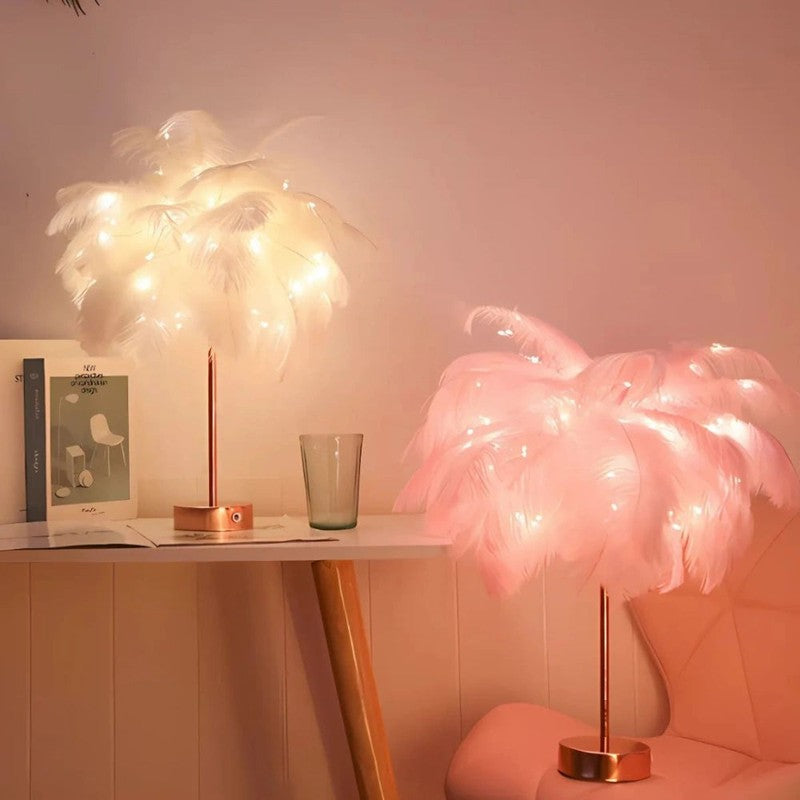 Table Lamp - Palm Tree met Feather Shade