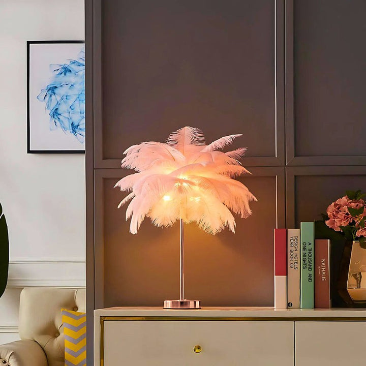 Table Lamp - Palm Tree met Feather Shade