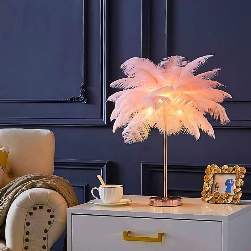 Table Lamp - Palm Tree met Feather Shade