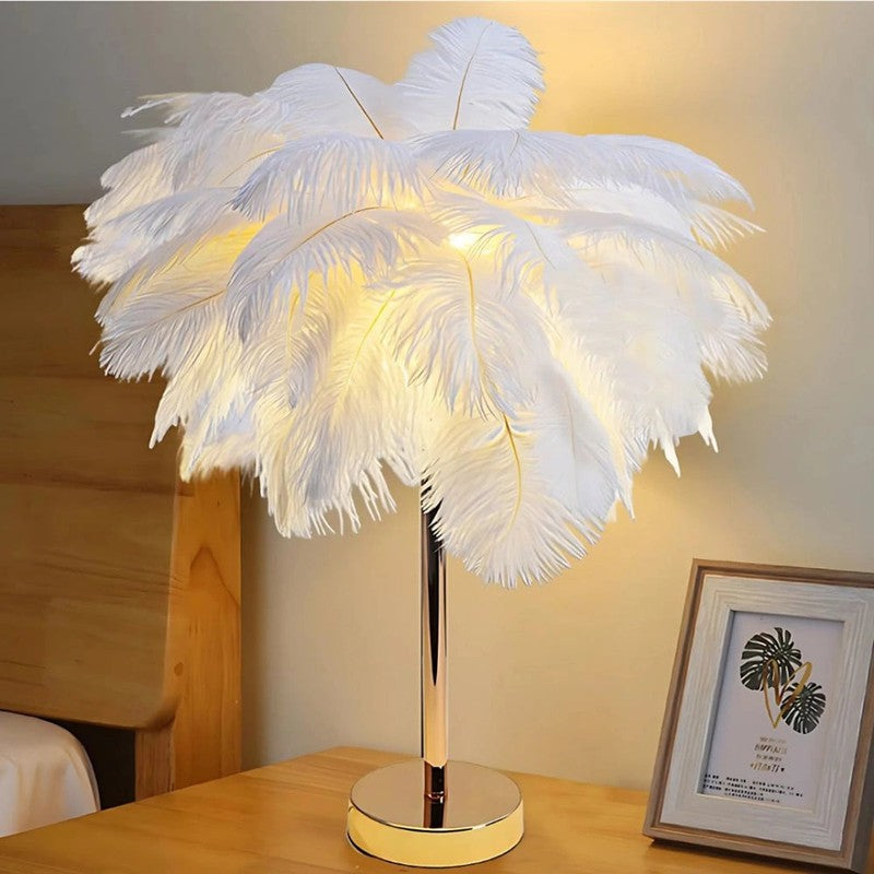 Table Lamp - Palm Tree met Feather Shade