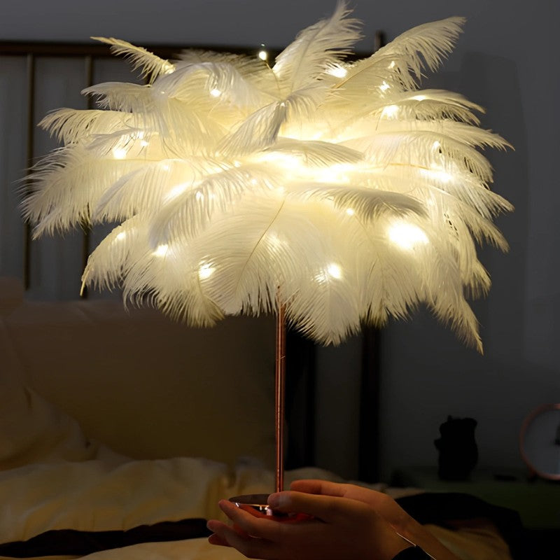 Table Lamp - Palm Tree met Feather Shade