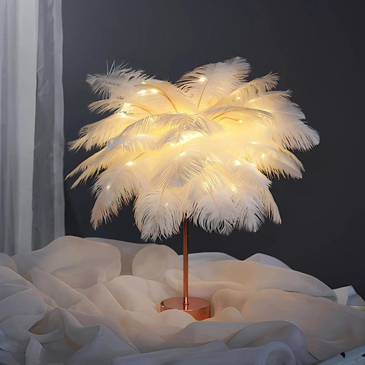 Table Lamp - Palm Tree met Feather Shade