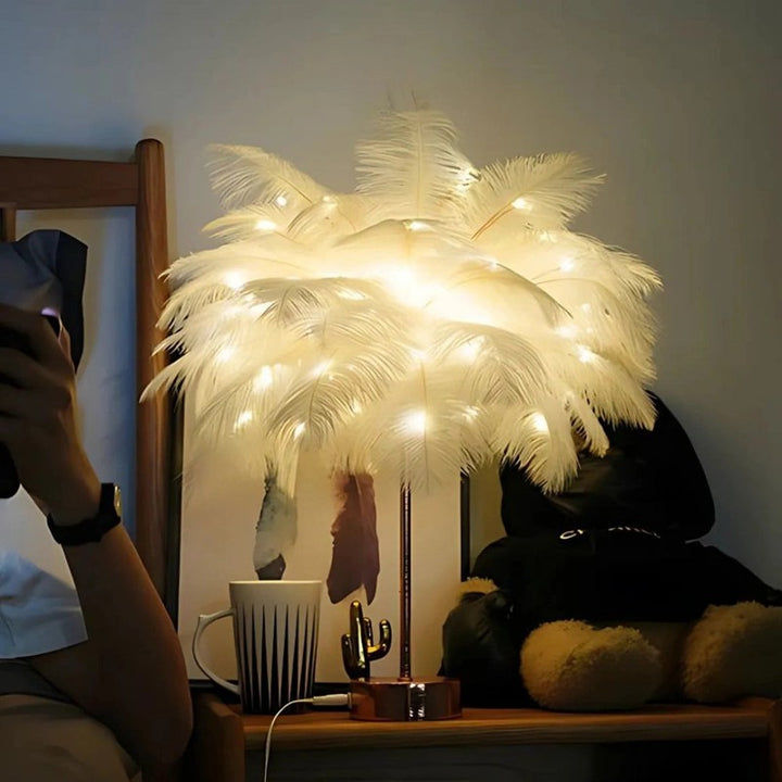 Table Lamp - Palm Tree met Feather Shade