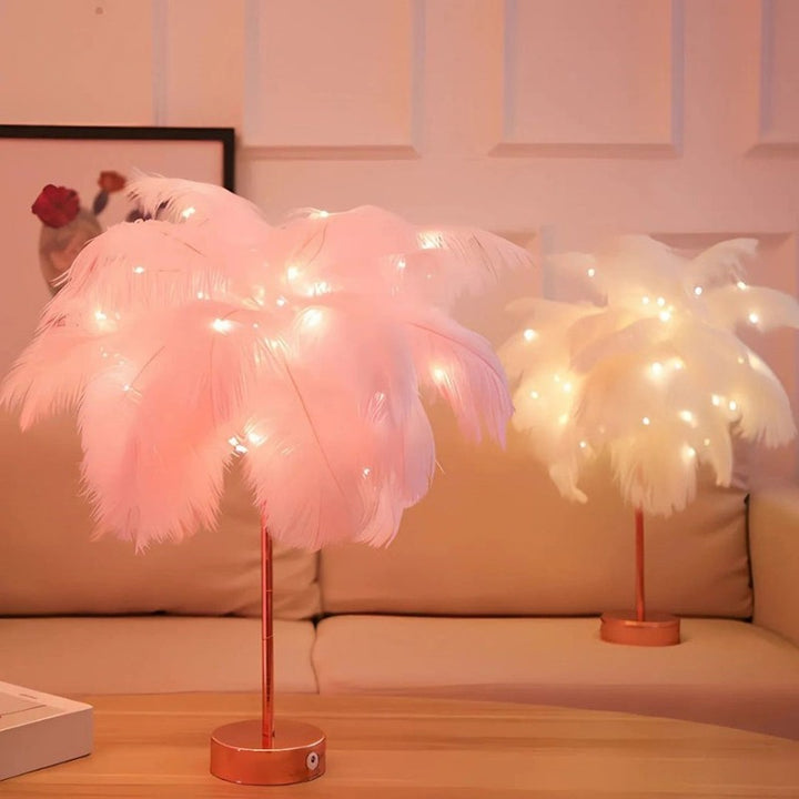 Table Lamp - Palm Tree met Feather Shade