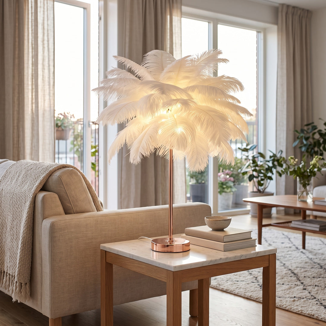 Table Lamp - Palm Tree with Feather Shade