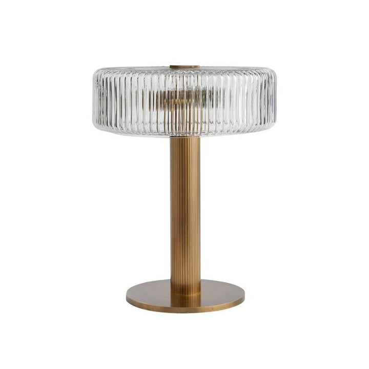 Table Lamp - Ribbed Glass Shade with Gold Finish