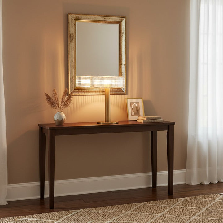 Table Lamp - Ribbed Glass Shade with Gold Finish