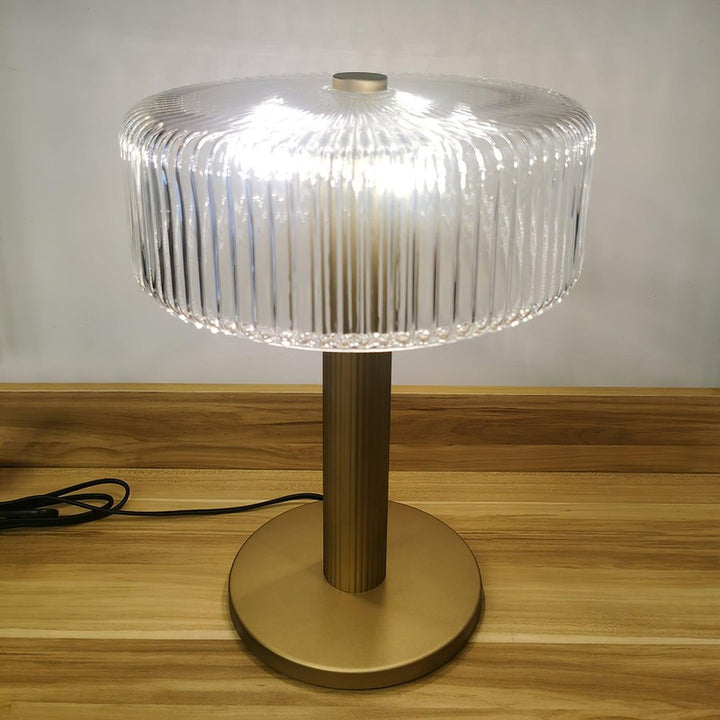 Table Lamp - Ribbed Glass Shade with Gold Finish