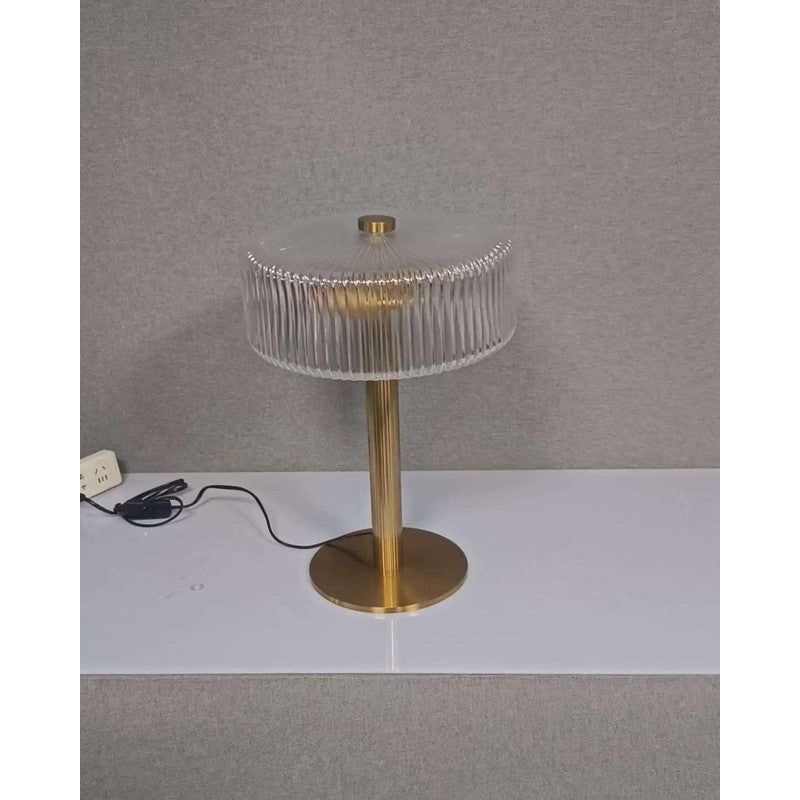 Table Lamp - Ribbed Glass Shade with Gold Finish