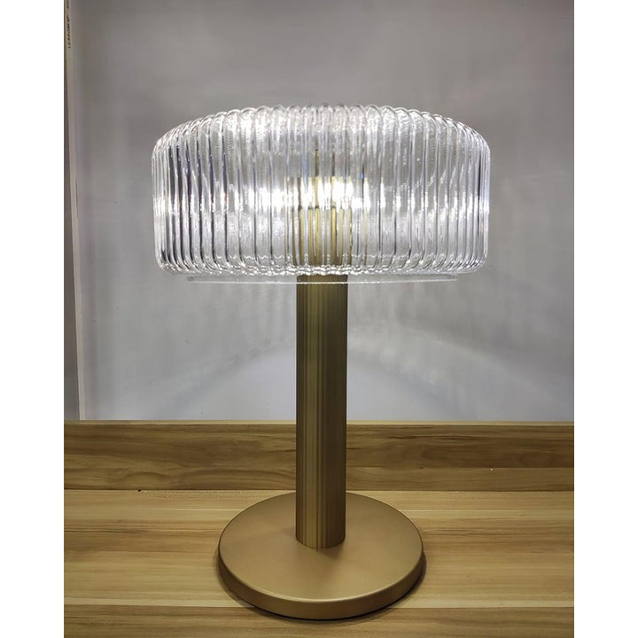 Table Lamp - Ribbed Glass Shade with Gold Finish