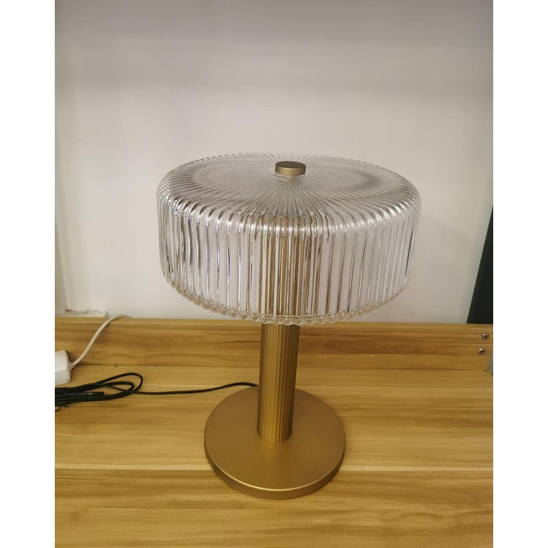 Table Lamp - Ribbed Glass Shade with Gold Finish