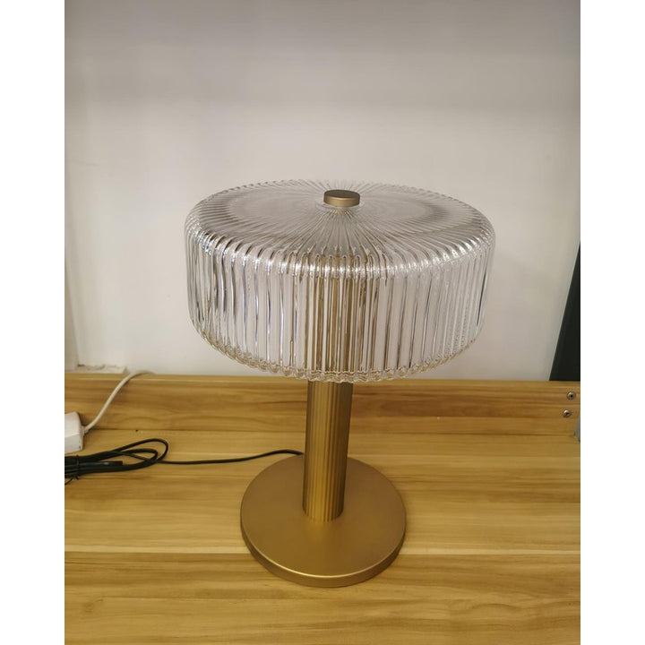 Table Lamp - Ribbed Glass Shade with Gold Finish