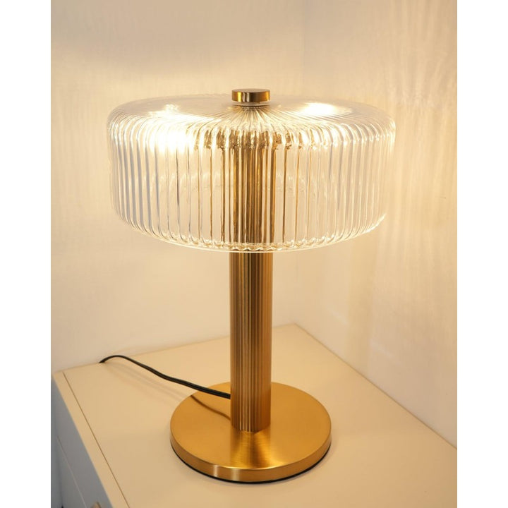 Table Lamp - Ribbed Glass Shade with Gold Finish