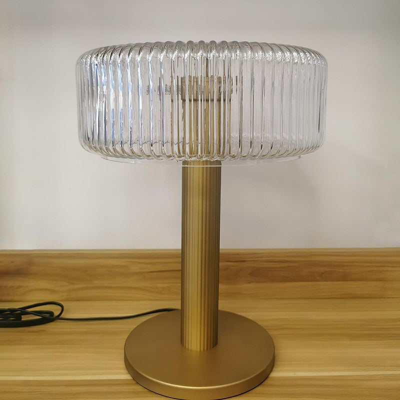Table Lamp - Ribbed Glass Shade with Gold Finish