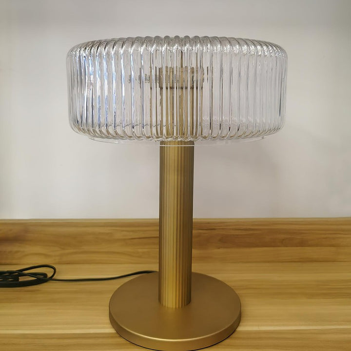Table Lamp - Ribbed Glass Shade with Gold Finish