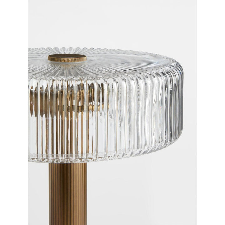 Table Lamp - Ribbed Glass Shade with Gold Finish