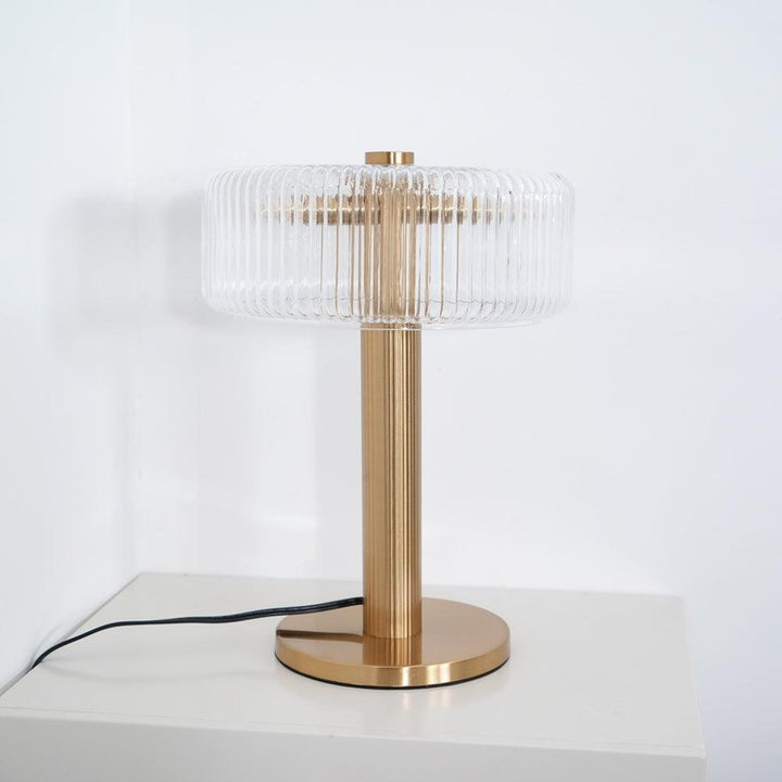 Table Lamp - Ribbed Glass Shade with Gold Finish