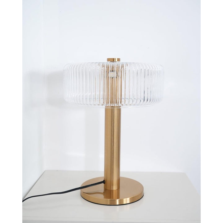 Table Lamp - Ribbed Glass Shade with Gold Finish
